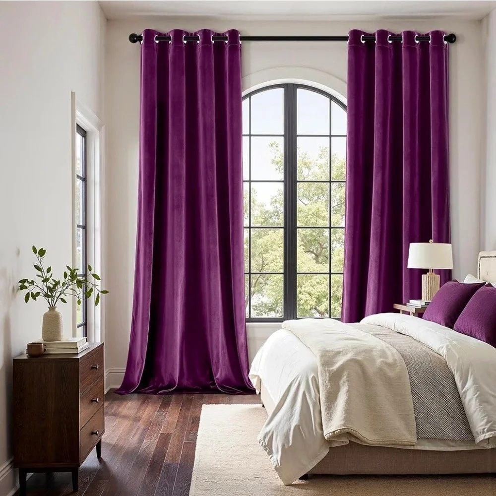 Purple Velvet Blackout Curtains 108 Inch Long 2 Panels Grommet Thermal Insulated